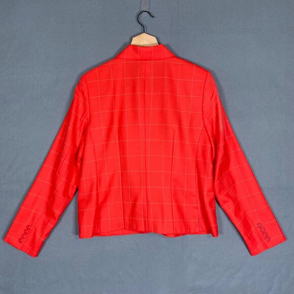 Pendleton Womens Blazer Size 16 100% Virgin Wool Bright Coral Windowpane Plaid - Picture 7 of 11